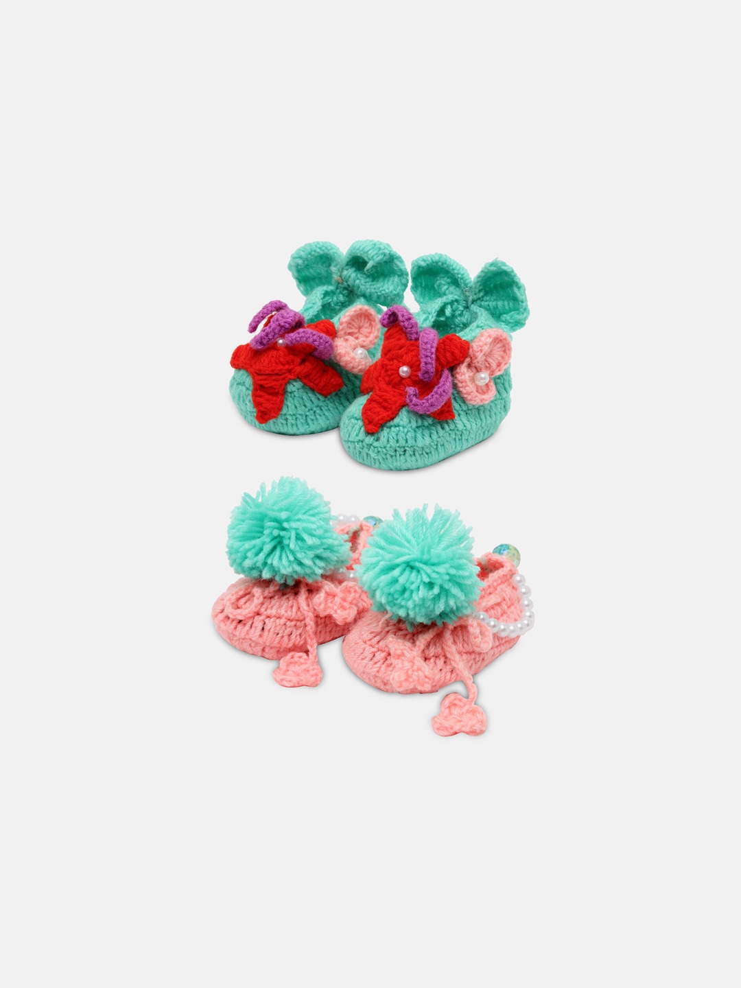 

CHUTPUT Infant Kids Set Of 2 Hand Knitted Crochet Booties, Green