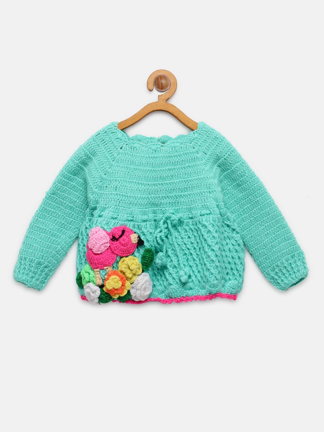

CHUTPUT Girls Green Floral Pure Wool Jumper Dress