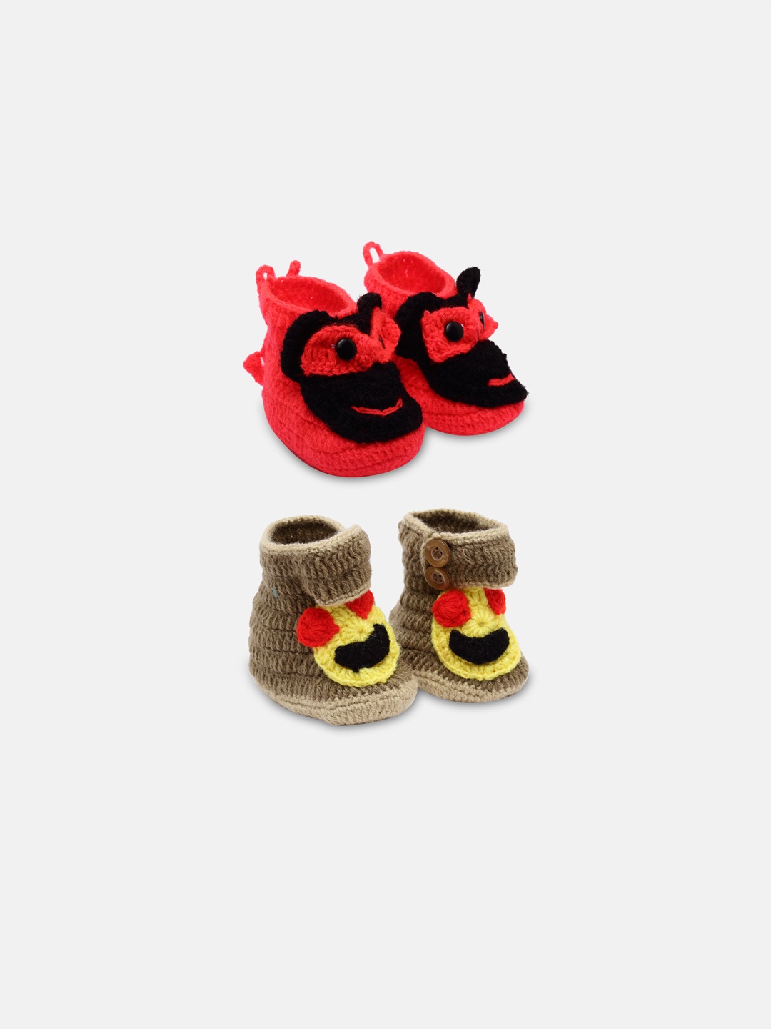 

CHUTPUT Infant Kids Set Of 2 Hand Knitted Crochet Booties, Red