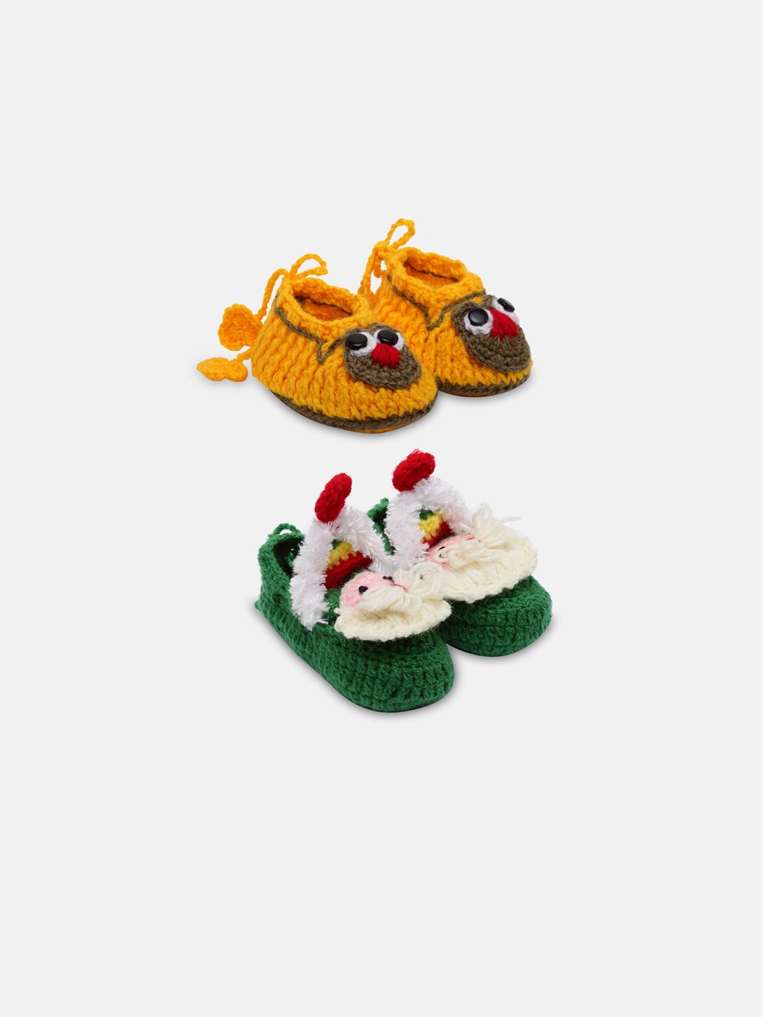 

CHUTPUT Infant Kids Set Of 2 Hand Knitted Crochet Booties, Yellow