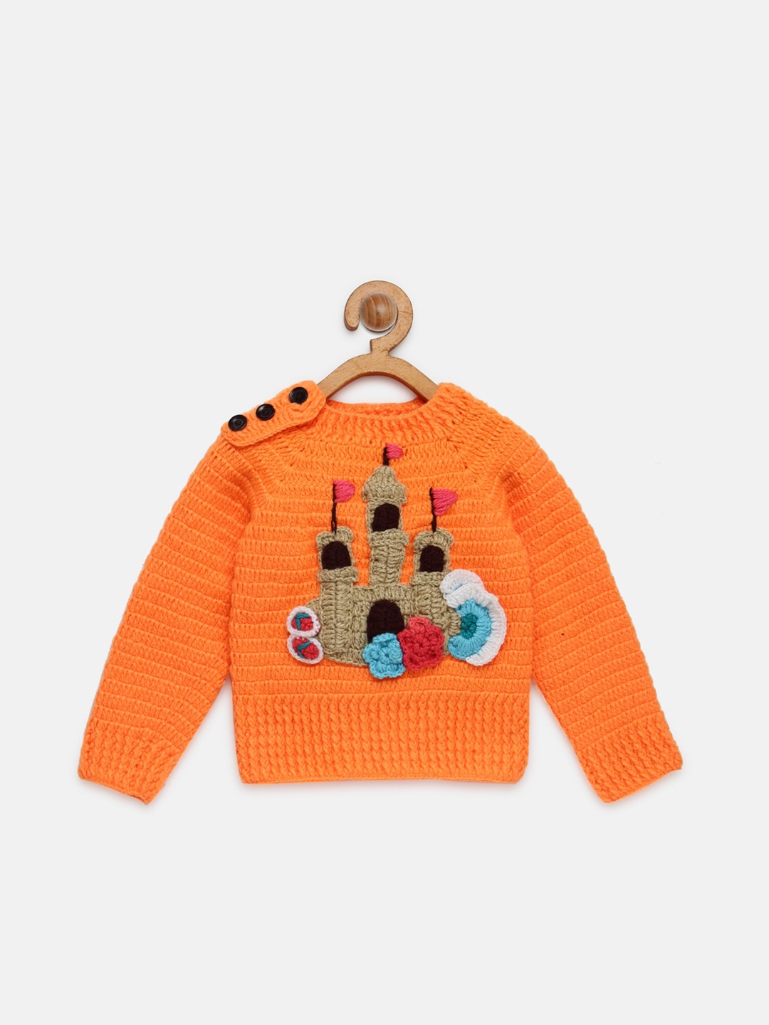 

CHUTPUT Unisex Kids Orange & Brown Quirky Pullover with Applique Detail