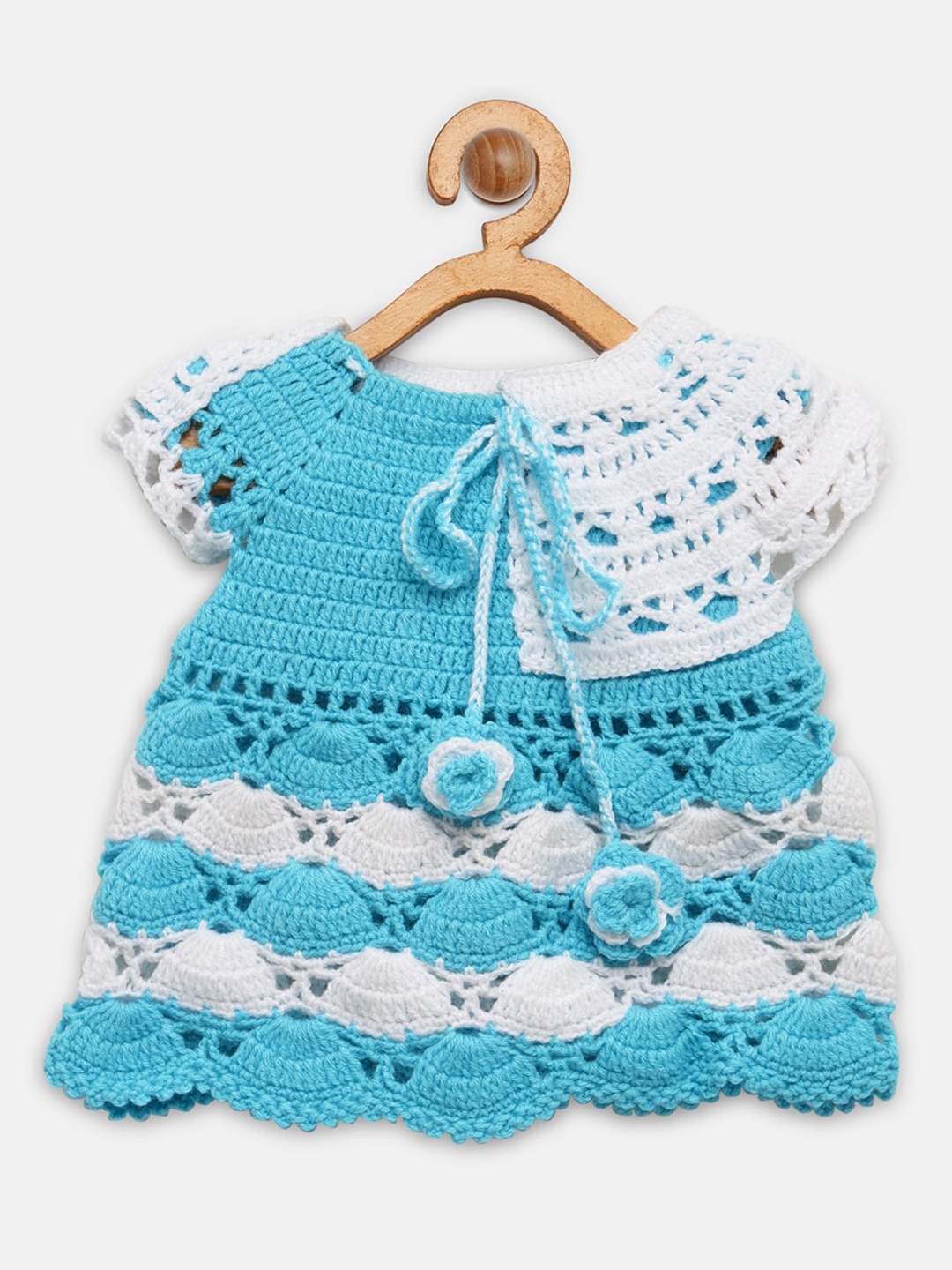 

CHUTPUT Girls Blue & White Pure Wool A-Line Dress