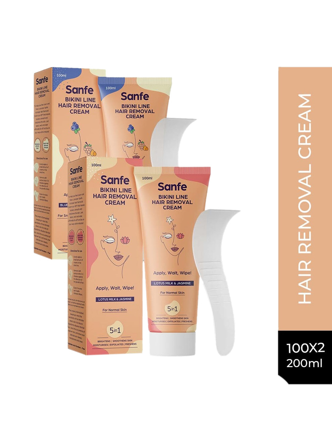 

Sanfe Set Of 2 Lotus Milk & Jasmine Bikini Line Hair Removal Creams - 100 ml Each, Coral