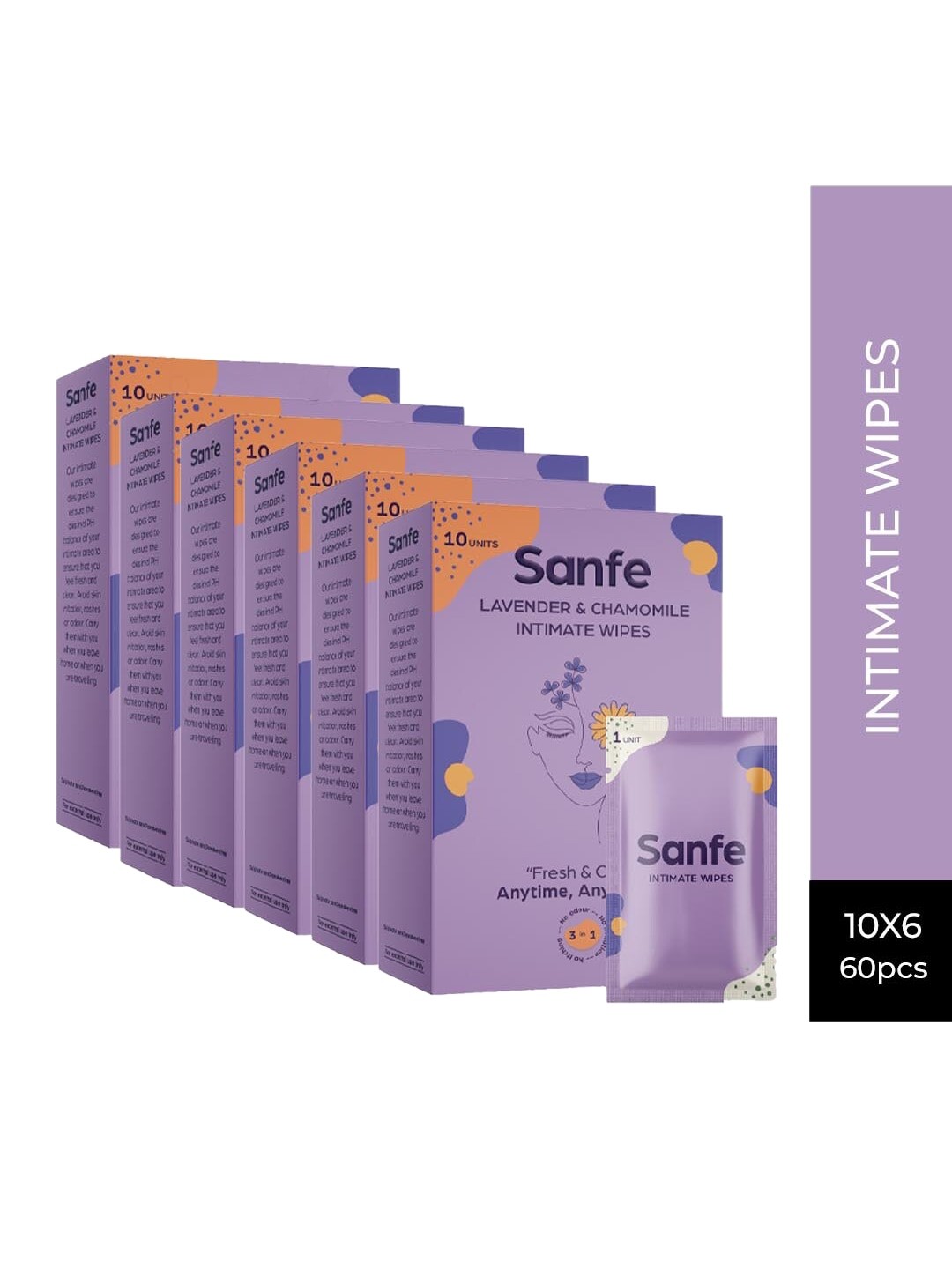 

Sanfe Women Lavender & Chamomile Intimate Wipes-60 Pieces, Coral