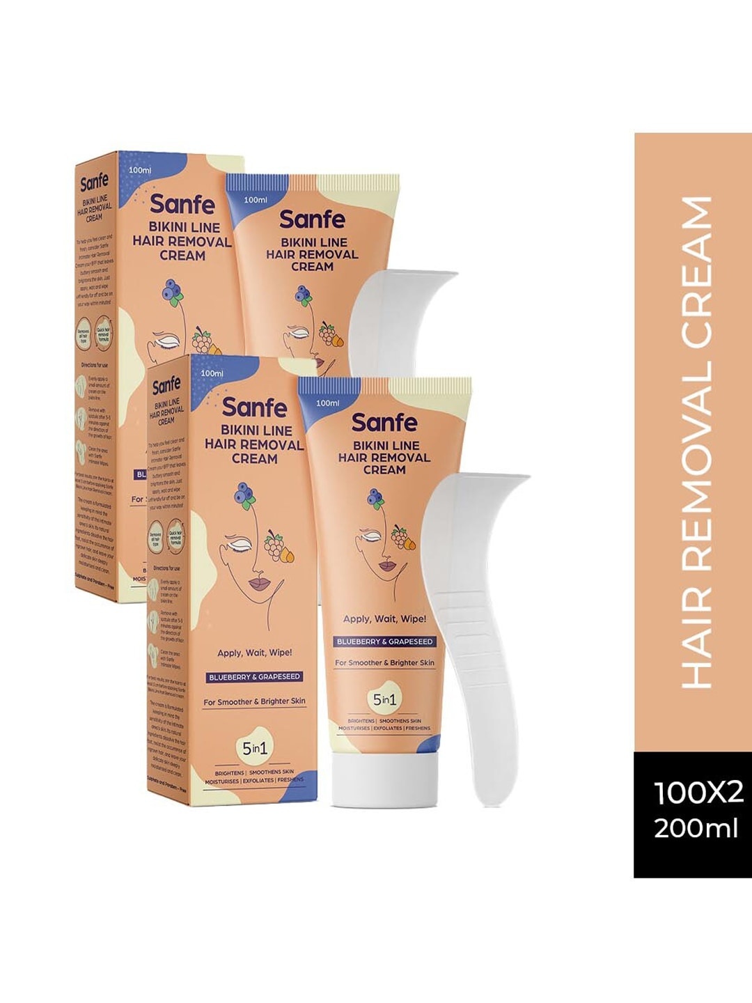 

Sanfe Set Of 2 Bikini Line Hair Removal Cream - 100 ml Each, Coral