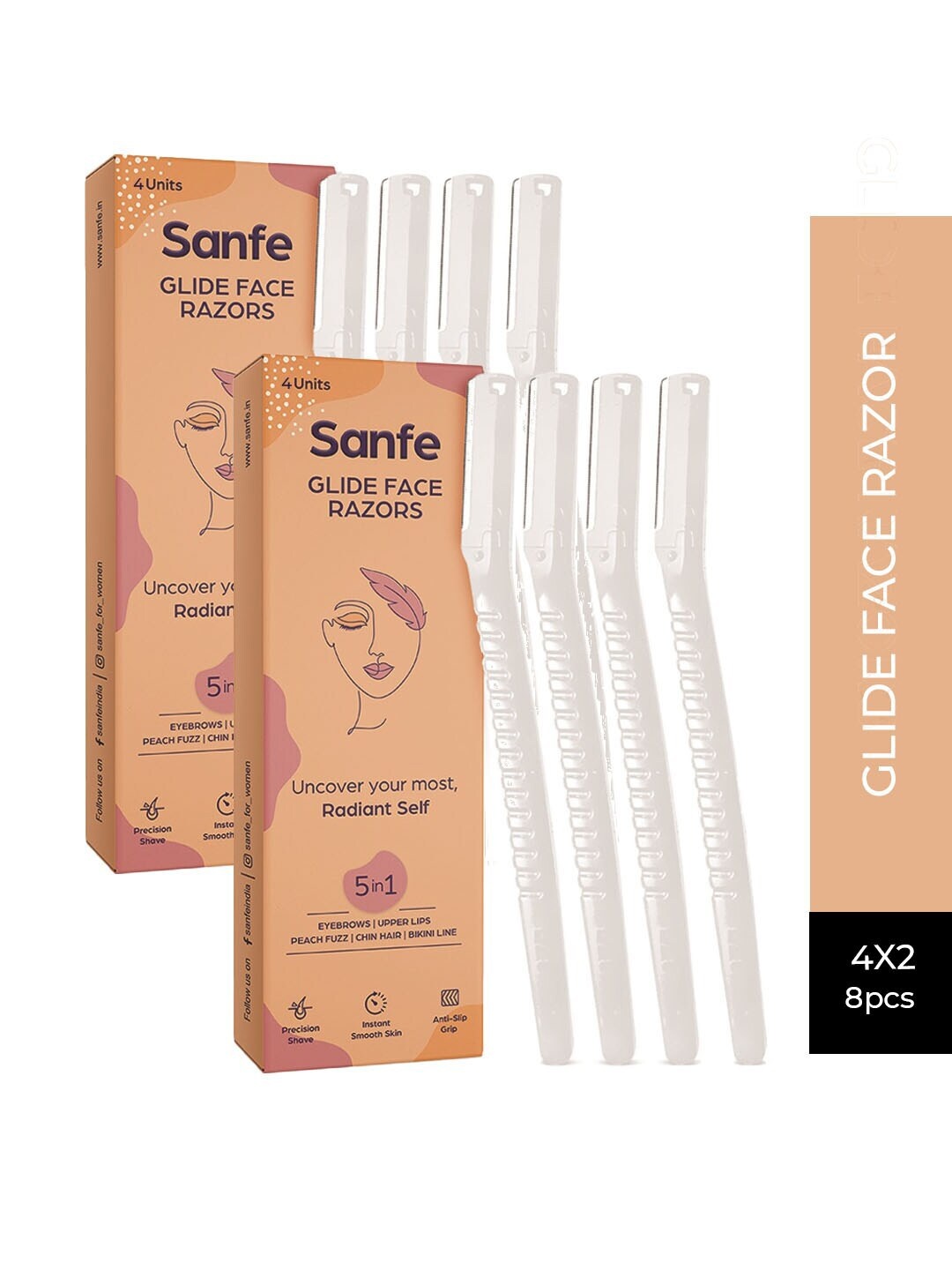 

Sanfe Women Glide Face Razor for pain free facial hair removal (8 units), Coral