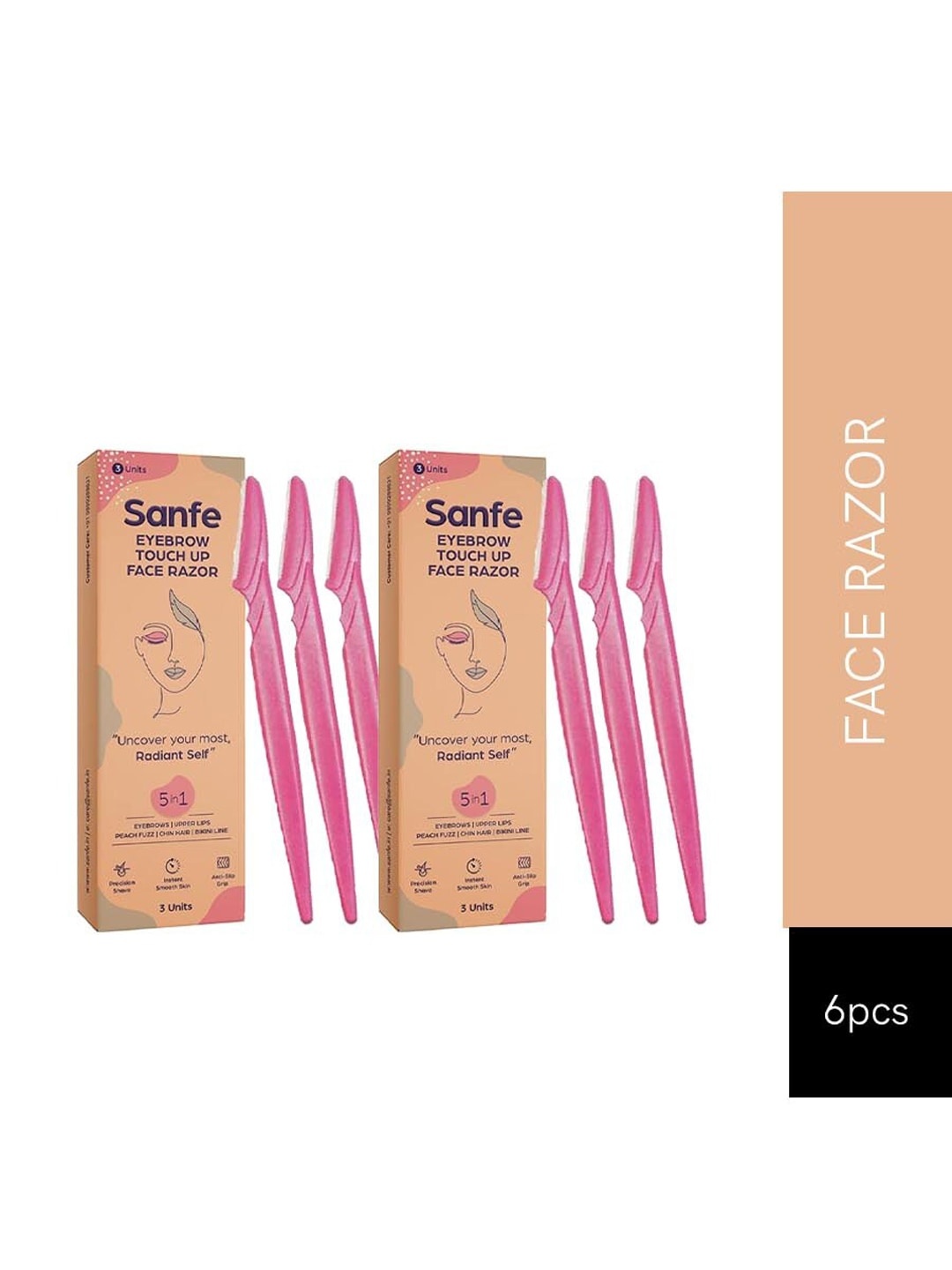 

Sanfe Women Pack of 6 Eyebrow Touch-up Face Razor, Pink