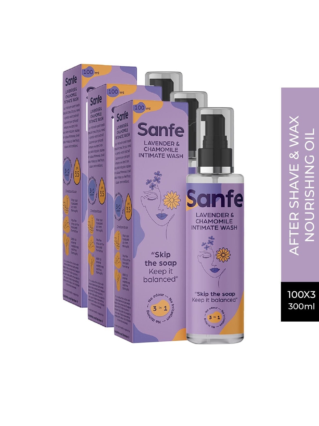

Sanfe Pack Of 3 Women Lavender & Chamomile Intimate Wash - 300 ml, Coral