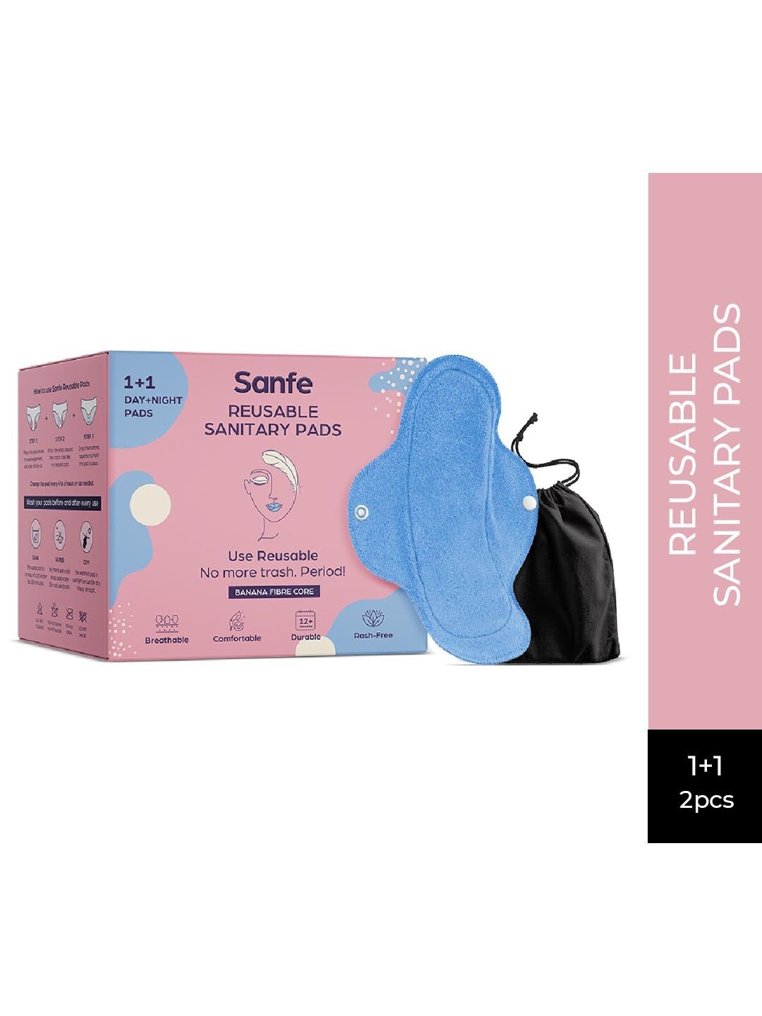 

Sanfe Set of 6 Reusable Day & Night Sanitary Napkins, Coral