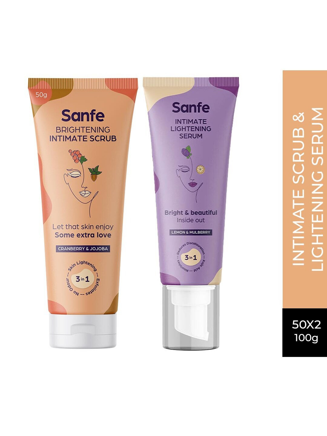 

Sanfe Women Intimate Lightening Serum and Brightening Intimate Scrub, Coral