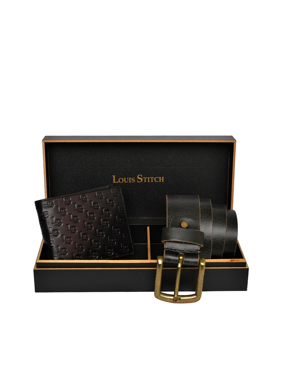

LOUIS STITCH Men Black Genuine Leather Accessory Gift Set