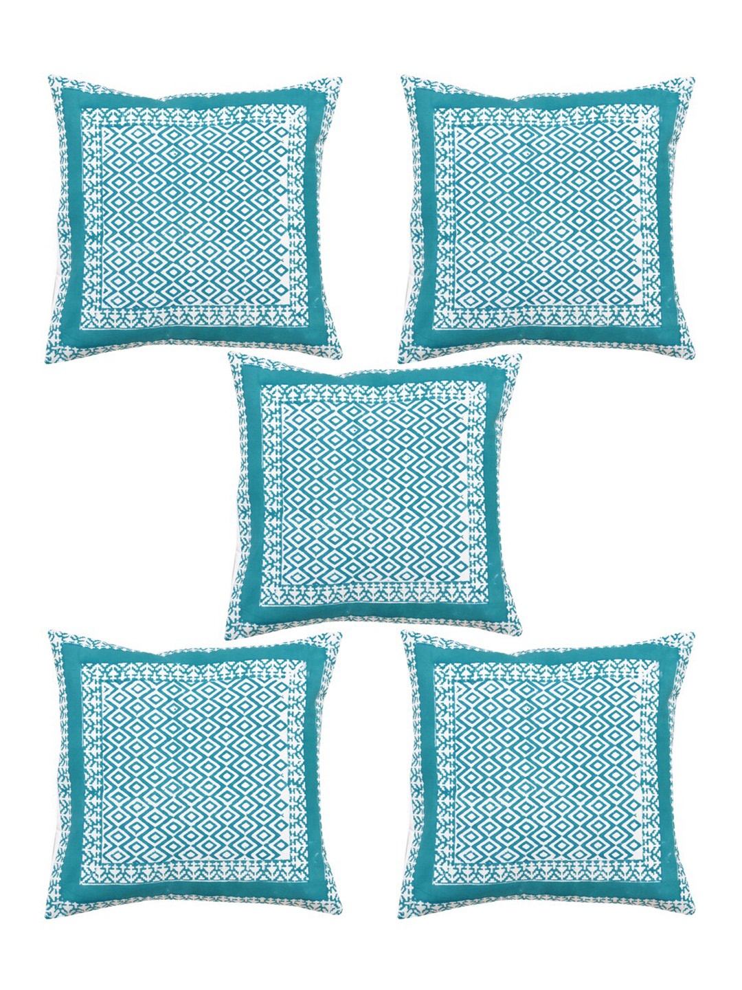 

Gulaab Jaipur Pack Of 5 Blue & White Geometric Handblock Printed Cushion Covers