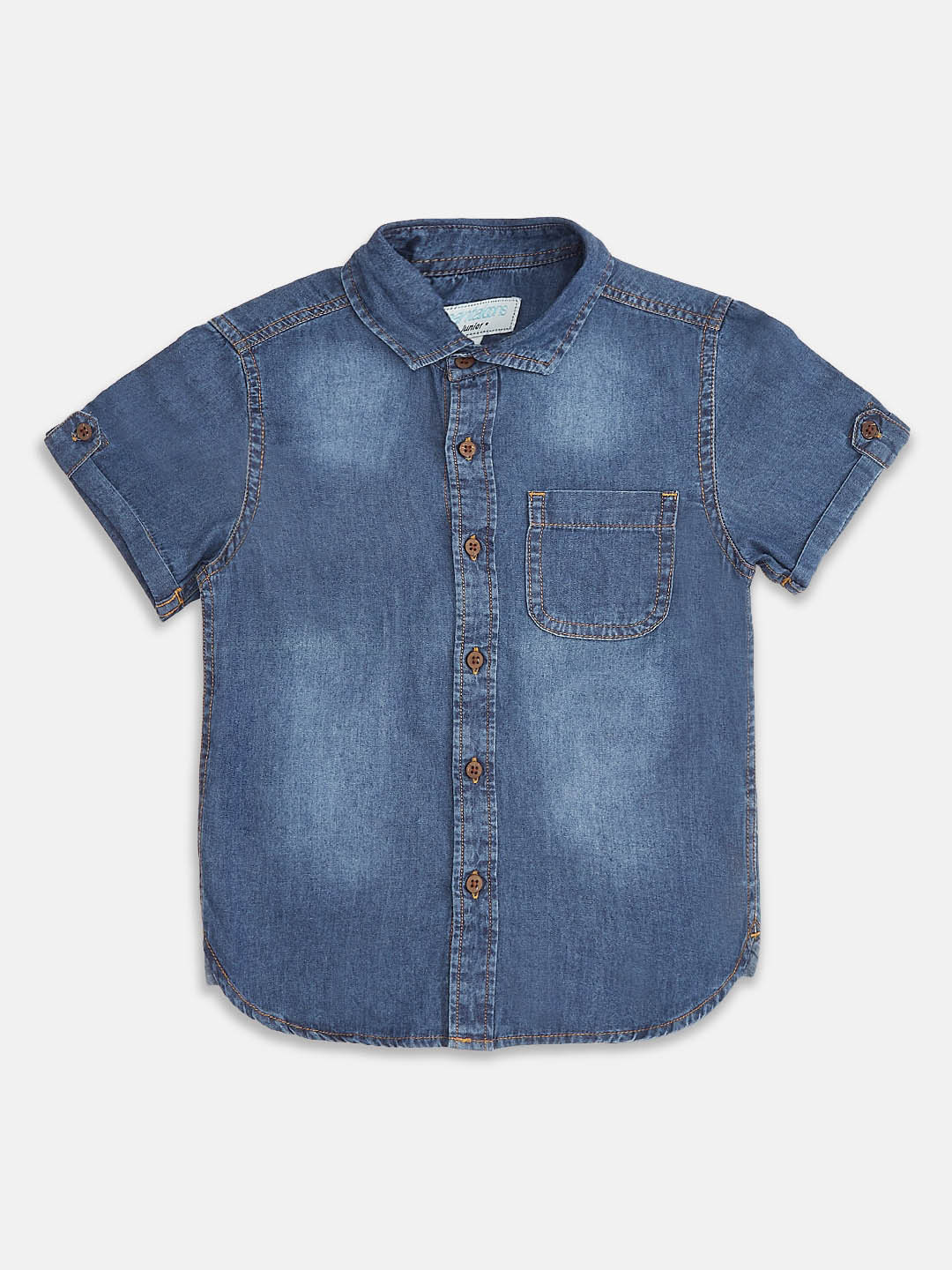 

Pantaloons Junior Boys Blue Faded Opaque Faded Pure Cotton Casual Shirt