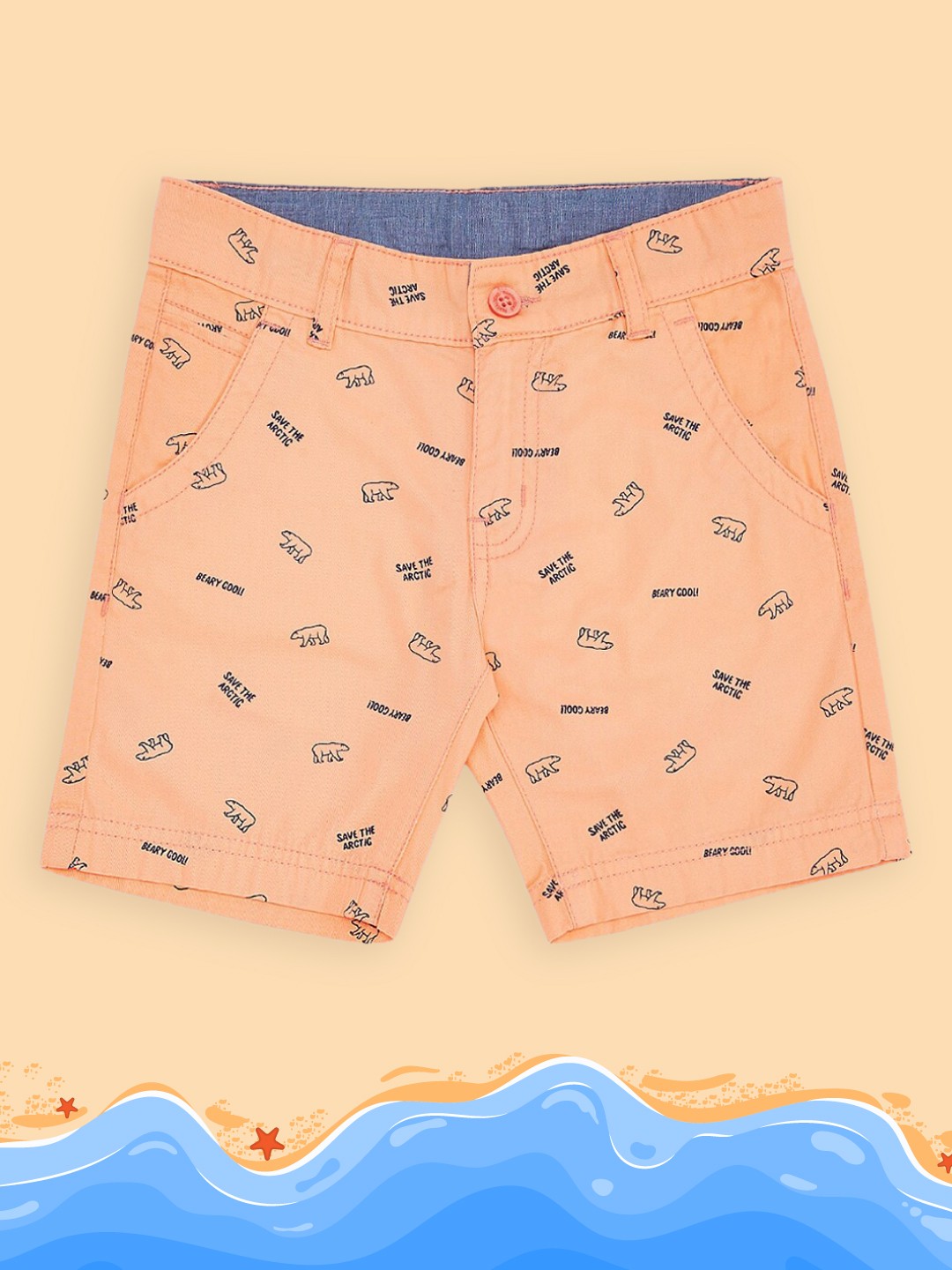 

Pantaloons Junior Boys Coral Conversational Printed Regular Shorts