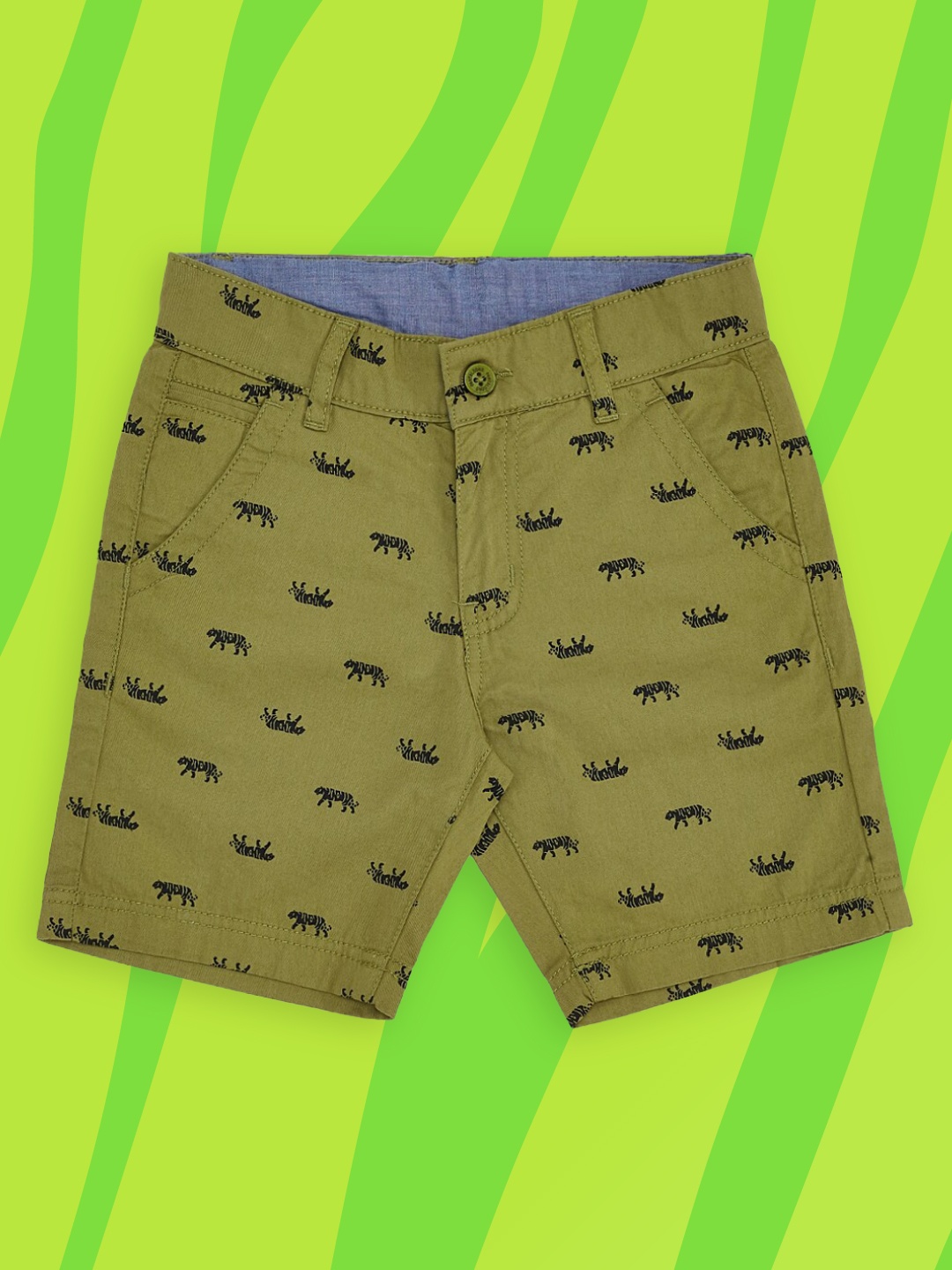 

Pantaloons Junior Boys Olive Green Printed Regular Shorts