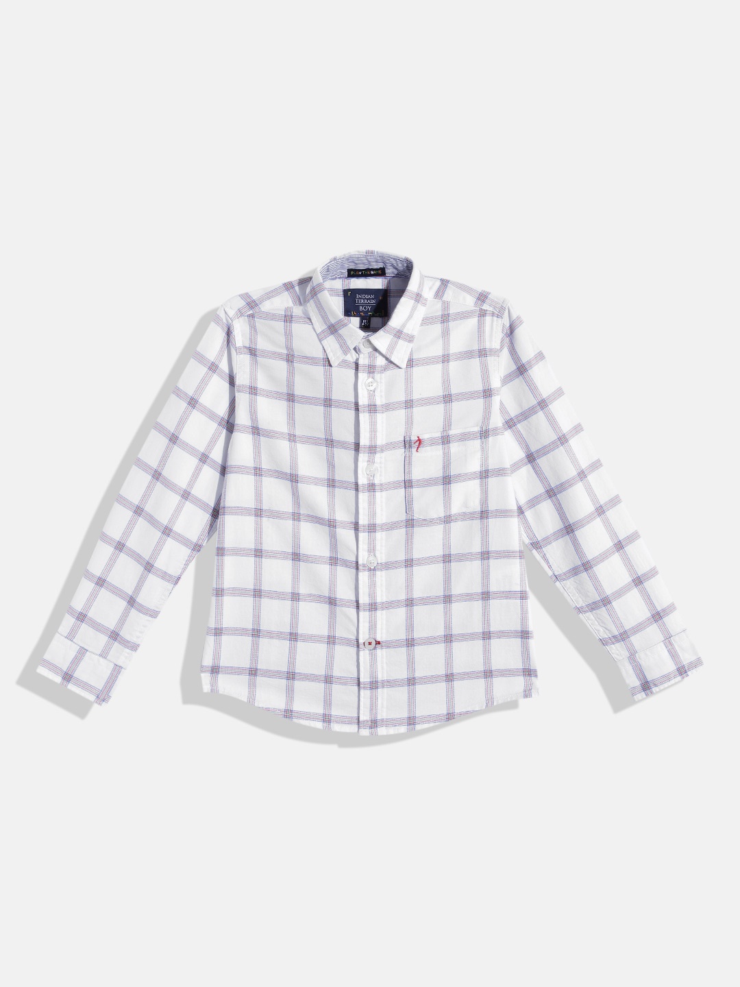 

Indian Terrain Boys Pure Cotton Opaque Checked Casual Shirt, White