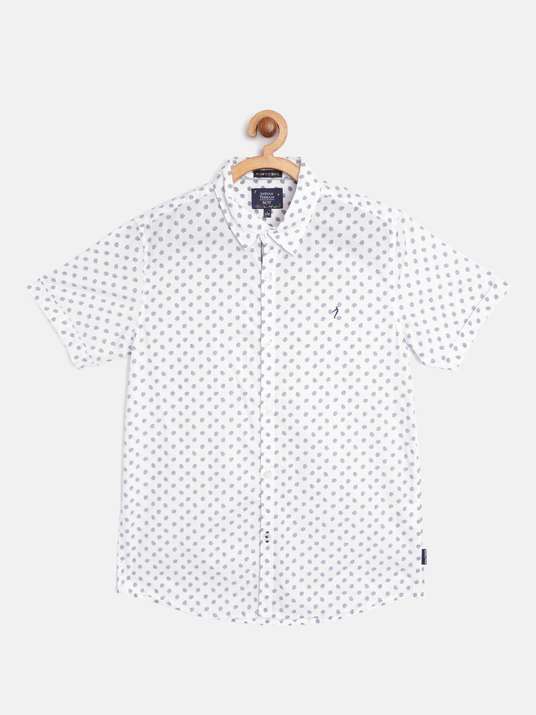 

Indian Terrain Boys White & Navy Blue Cotton Printed Casual Shirt