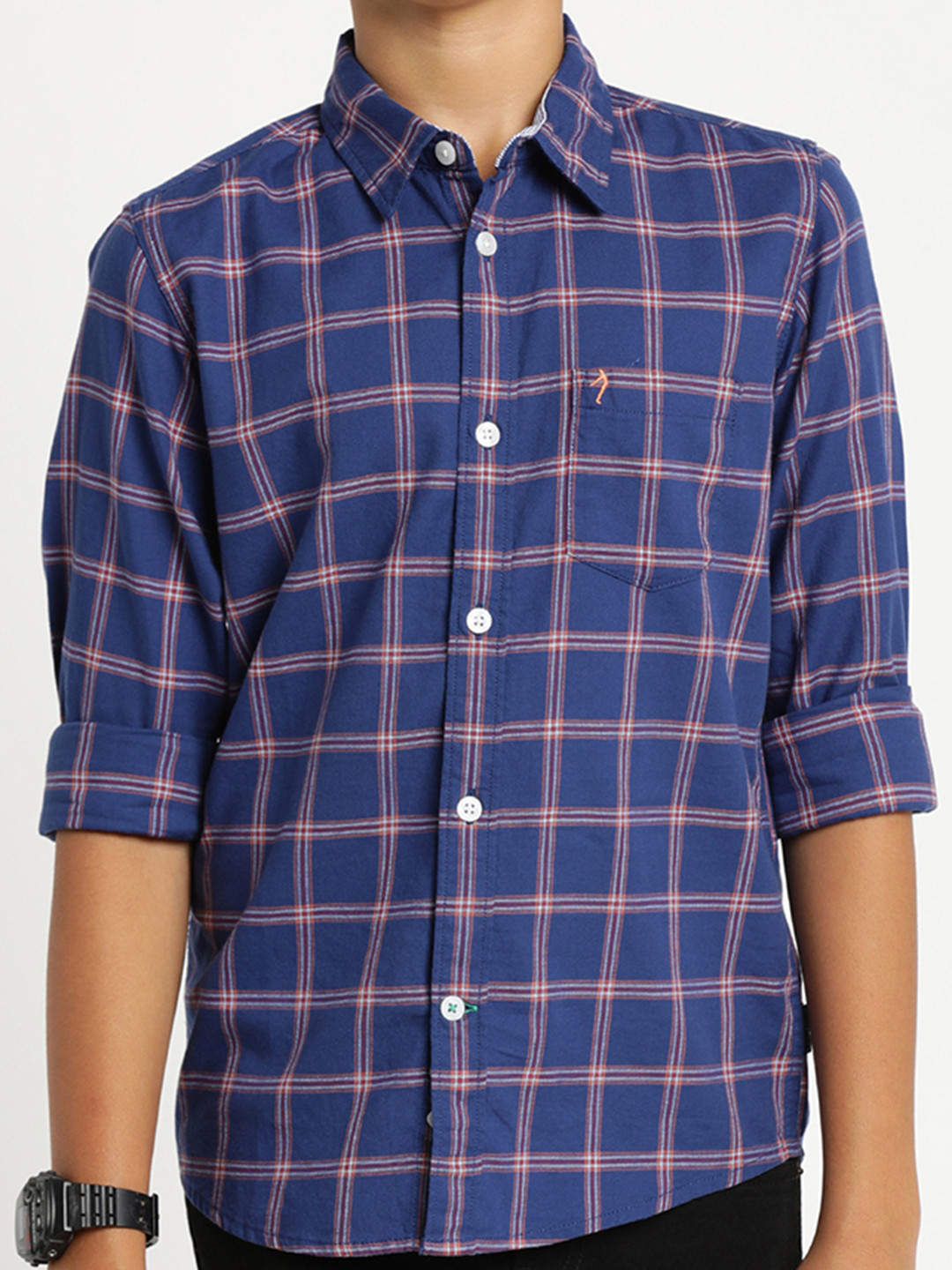 

Indian Terrain Boys Blue Checked Pure Cotton Casual Shirt