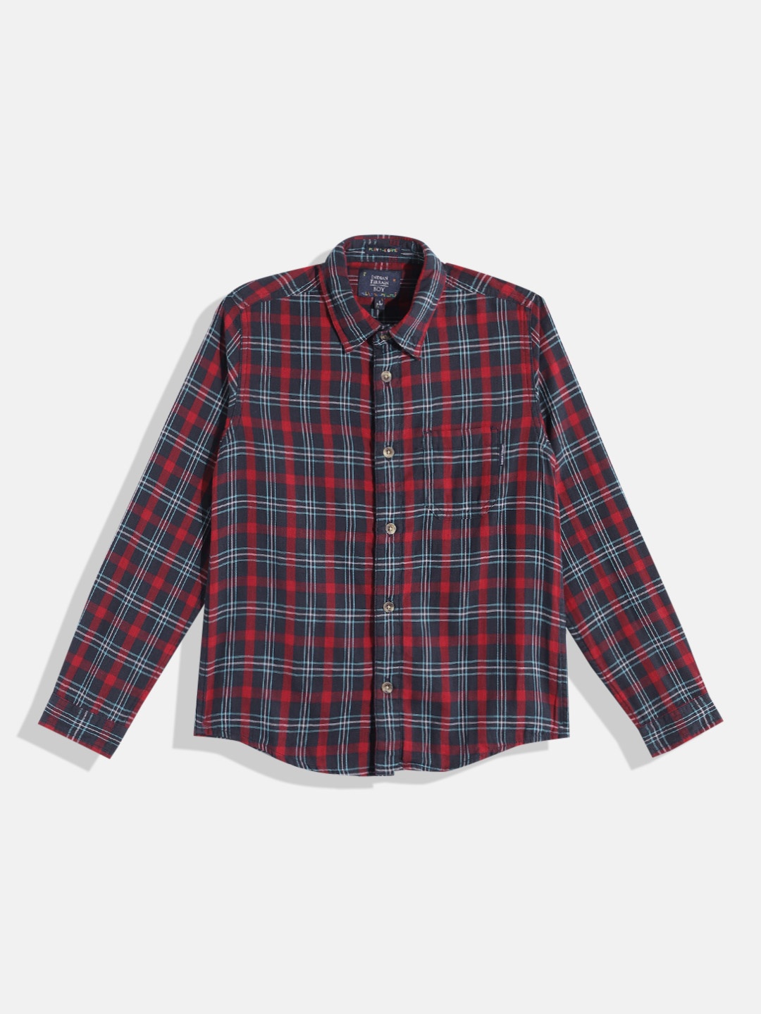 

Indian Terrain Boys Tartan Checked Regular Fit Pure Cotton Casual Shirt, Navy blue