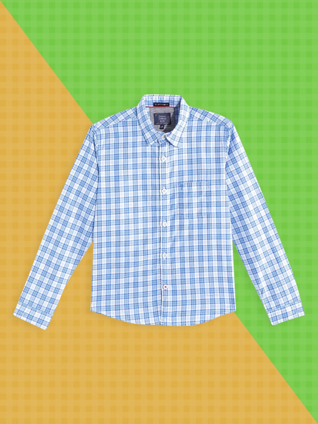 

Indian Terrain Boys Blue & White Tartan Checked Pure Cotton Casual Shirt