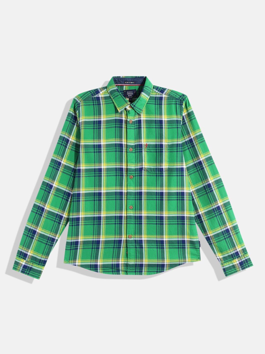 

Indian Terrain Boys Tartan Checked Pure Cotton Casual Shirt, Green