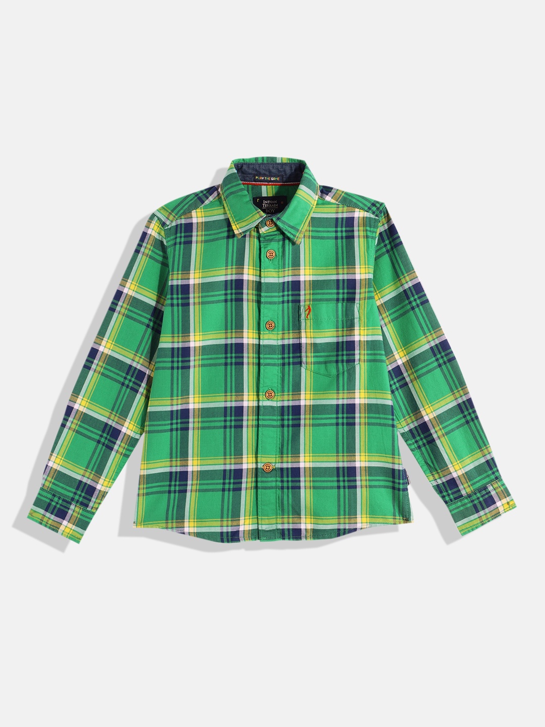 

Indian Terrain Boys Tartan Checked Pure Cotton Casual Shirt, Green