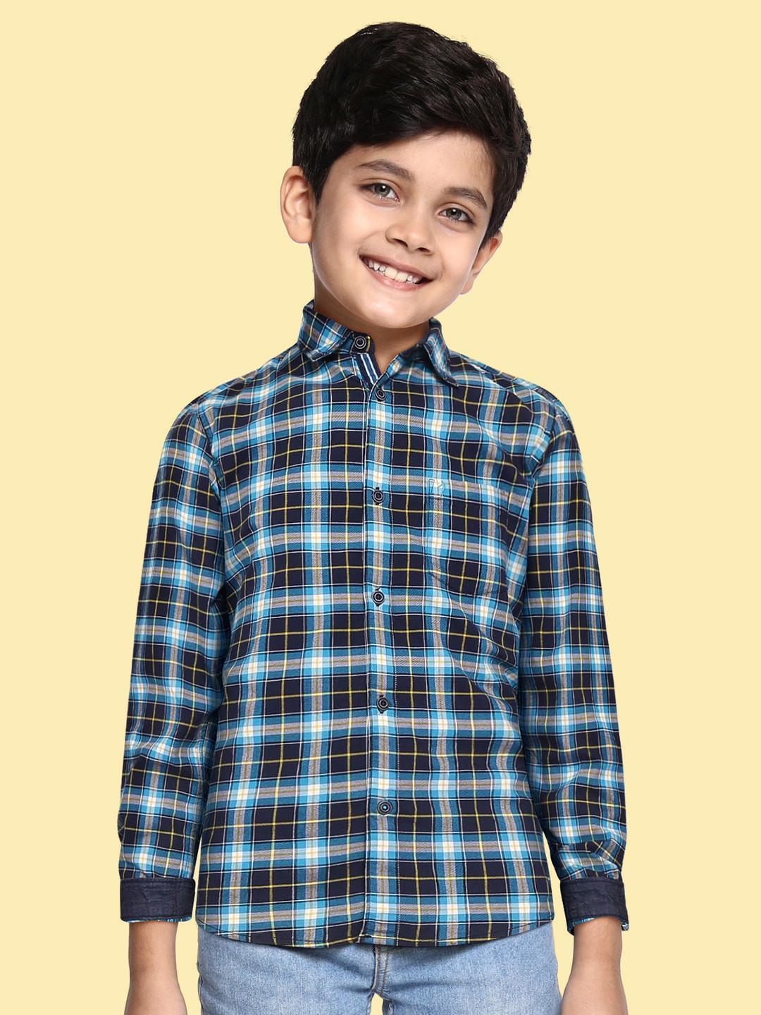 

Indian Terrain Boys Blue & White Checked Cotton Casual Shirt