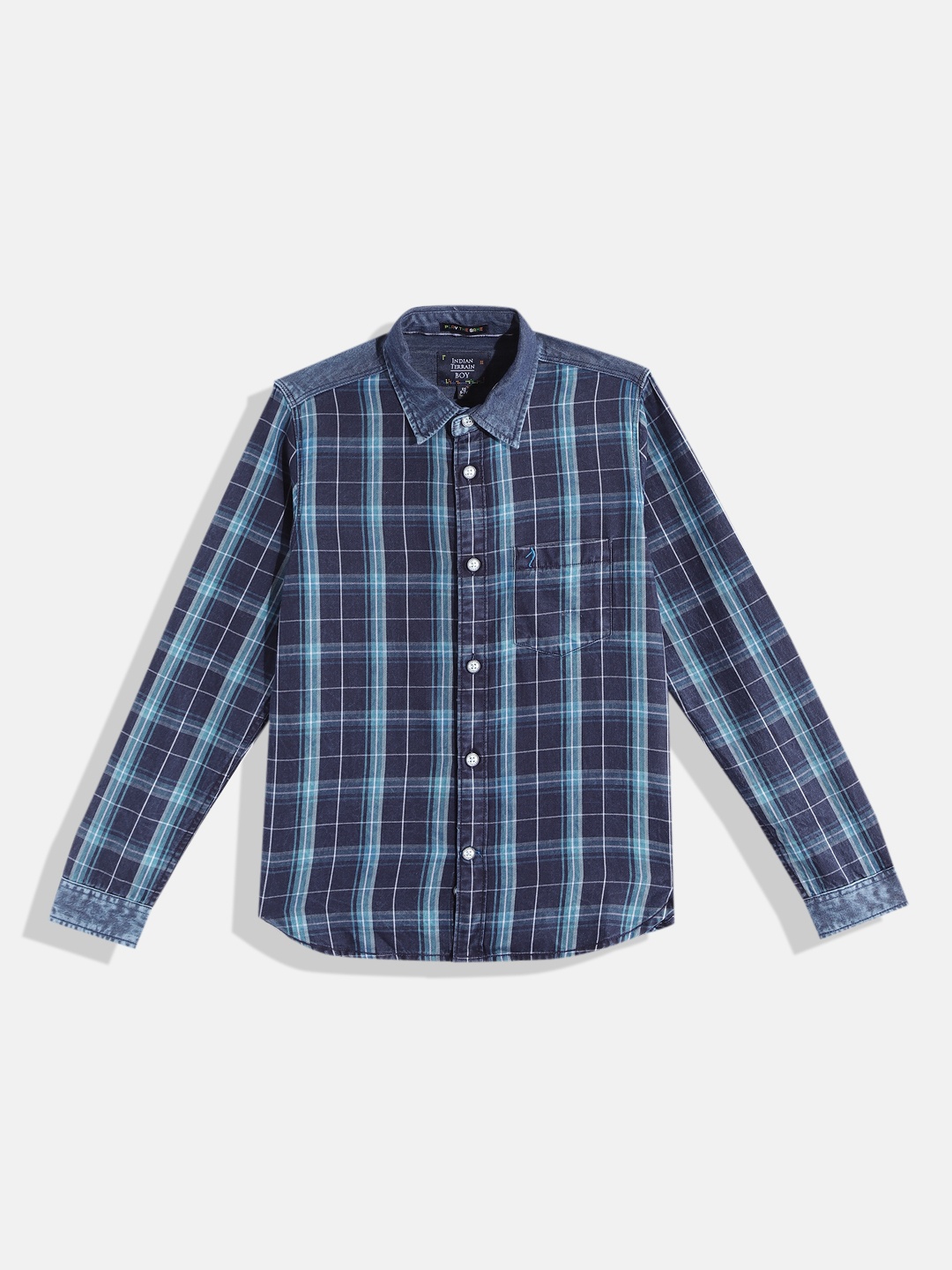 

Indian Terrain Boys Blue Tartan Checked Pure Cotton Casual Shirt