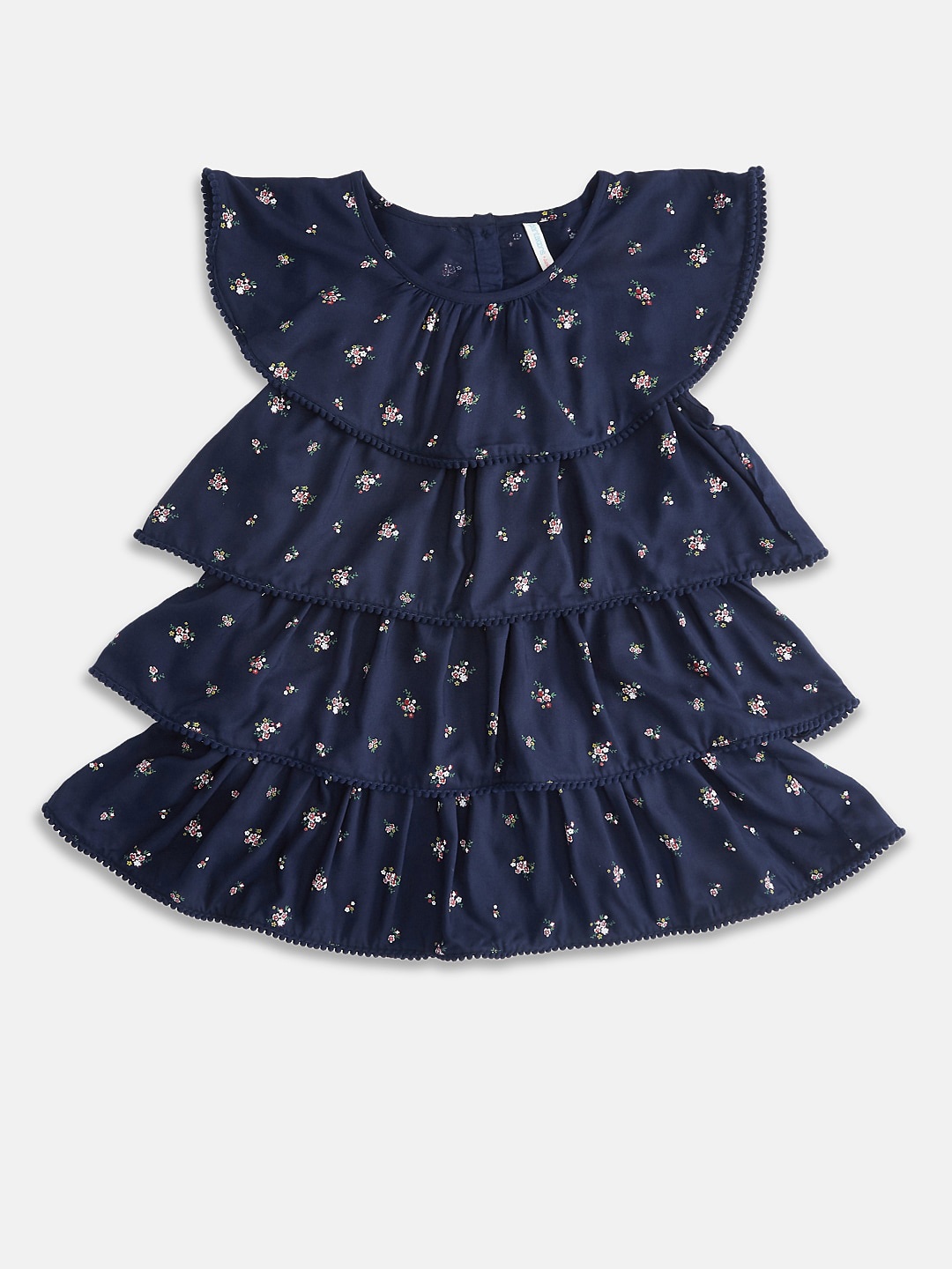 

Pantaloons Junior Navy Blue Pure Silk Georgette Tiered Top