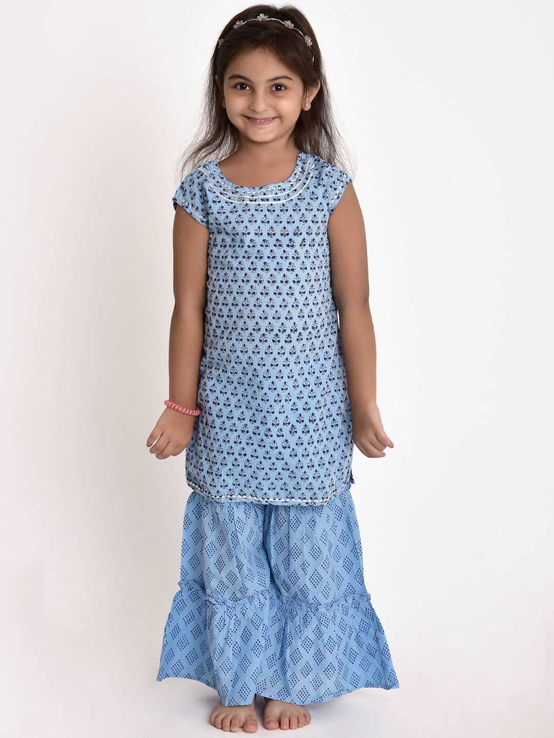 

CUTE LEMONS Girls Blue Floral Regular Pure Cotton Kurta with Dhoti Pants