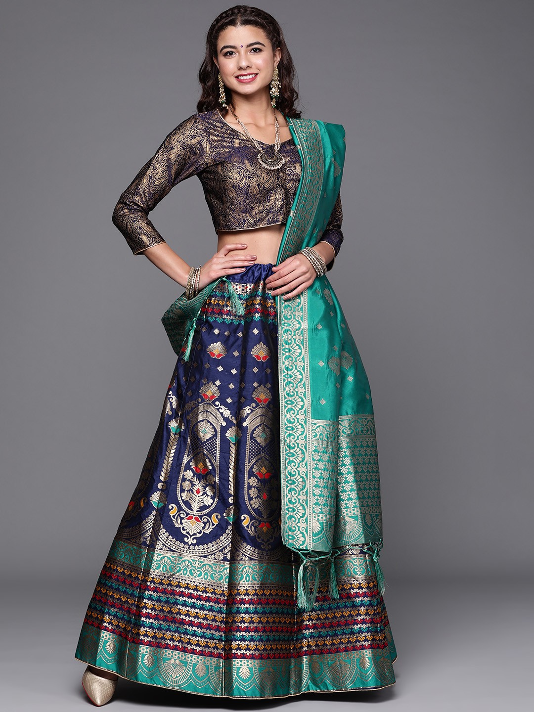 

Chhabra 555 Blue Semi-Stitched Lehenga & Unstitched Blouse With Dupatta