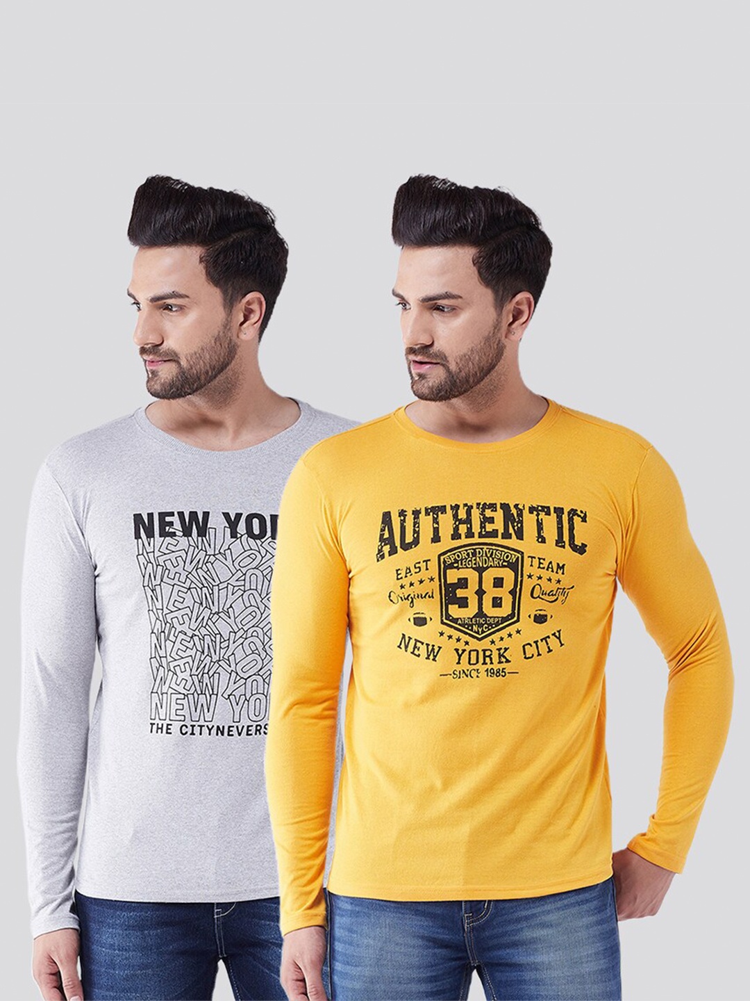 

GRITSTONES Men Pack of 2 Typography Printed T-shirts, Yellow