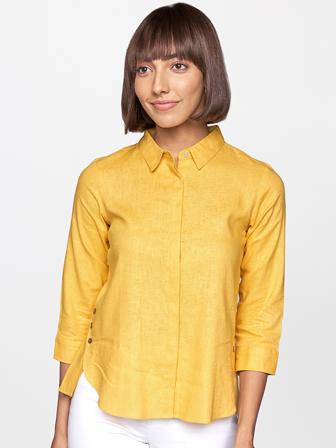 

AND Women Yellow Linen Shirt Style Top