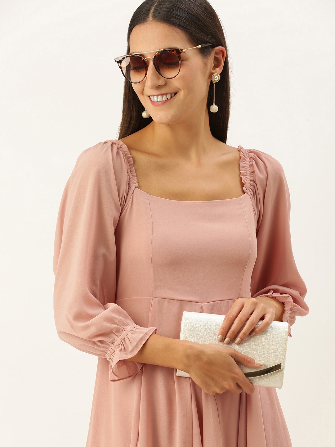 

AND Women Pink Solid Fit and Flare Dress