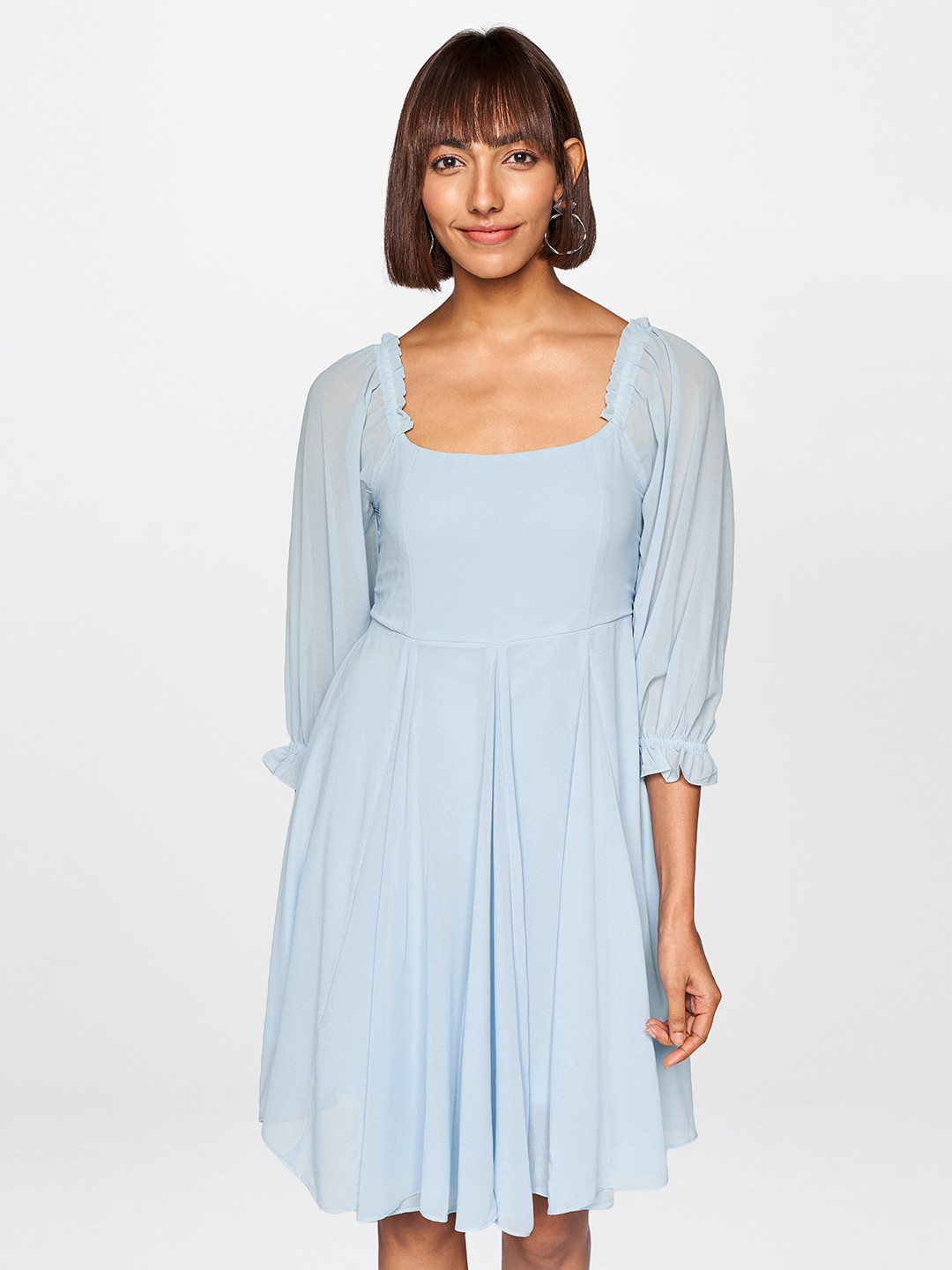 

AND Women Blue Solid A-Line Dress