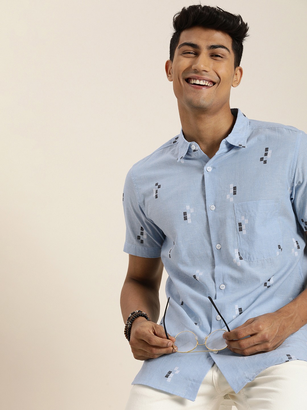 

Taavi Men Blue Woven Legacy Printed Shirt with Chest Pocket