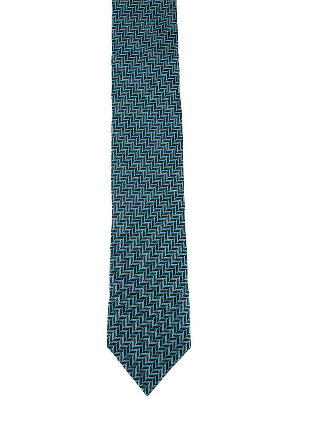 

Alvaro Castagnino Men Silk Turquoise Blue & Black Woven Design Skinny Tie