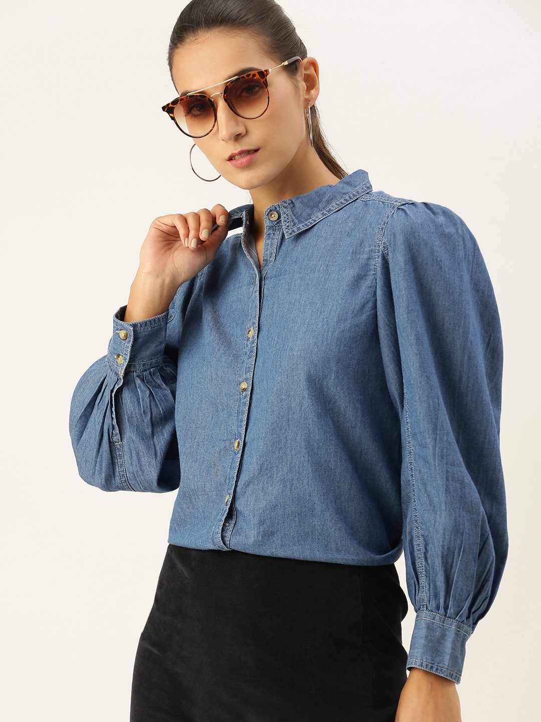 

AND Women Blue Solid Casual Shirt