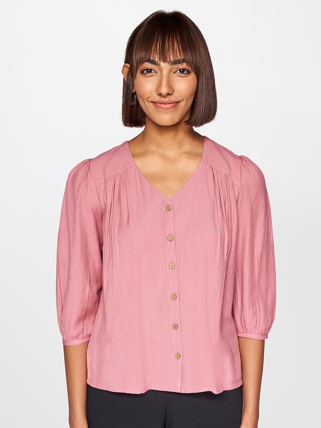 

AND Women Pink Pure Cotton Shirt Style Top