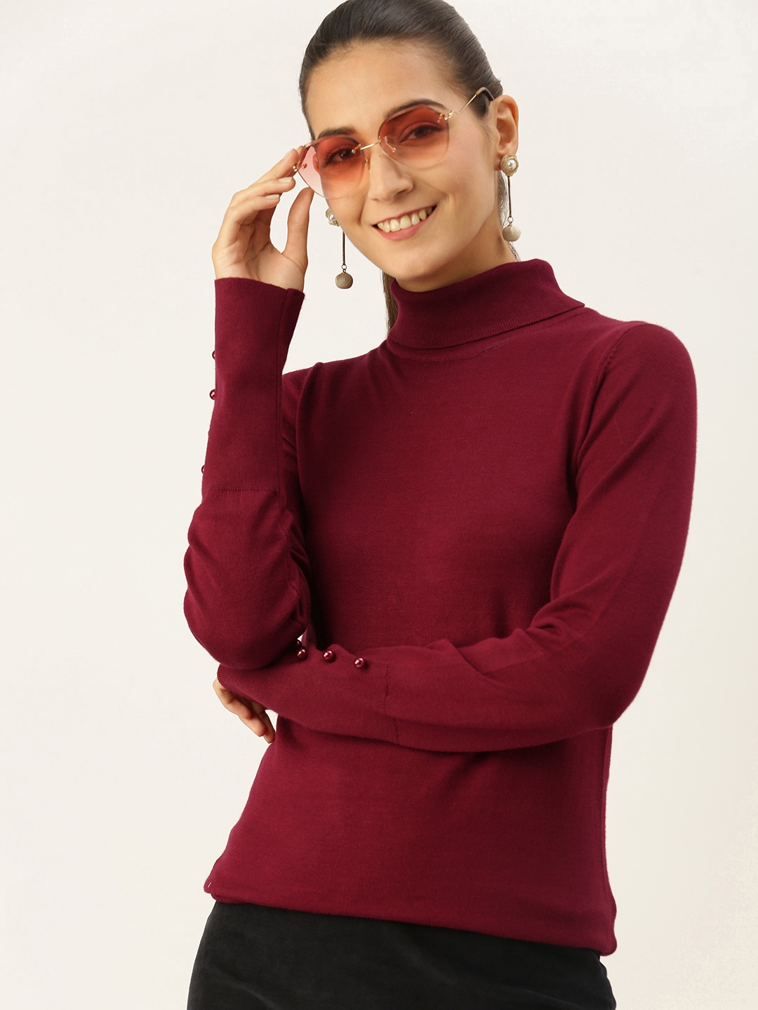 

AND Solid Burgundy High Neck Regular Top