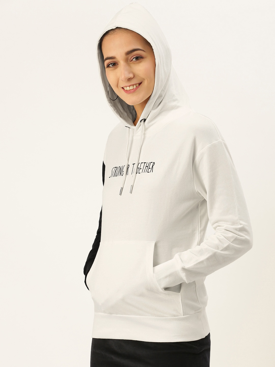 

AND Grey & Black Colourblocked Hooded Regular Top
