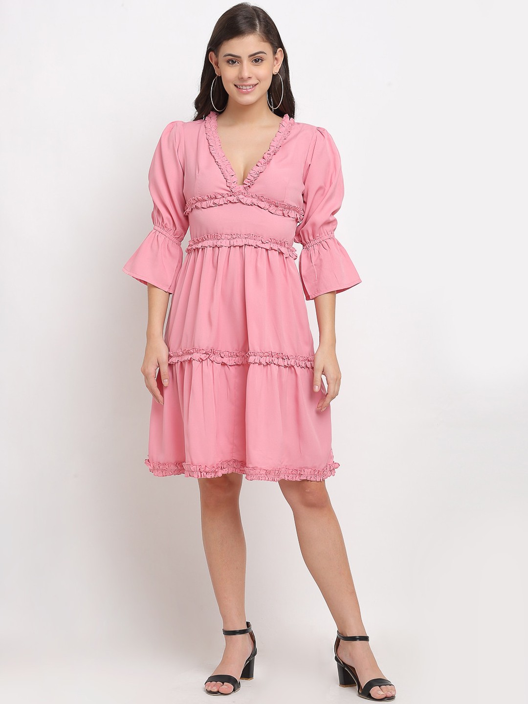 

Karmic Vision Women Pink Solid Crepe Dress