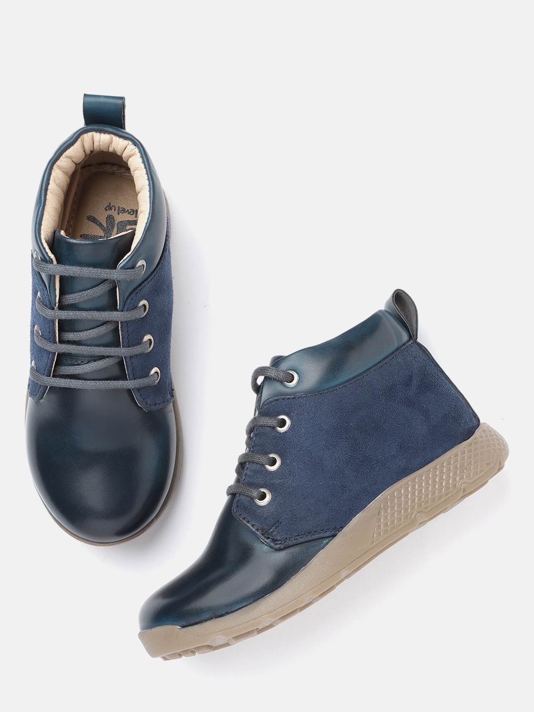 

YK Boys Navy Blue Solid Mid-Top Wide Sneakers