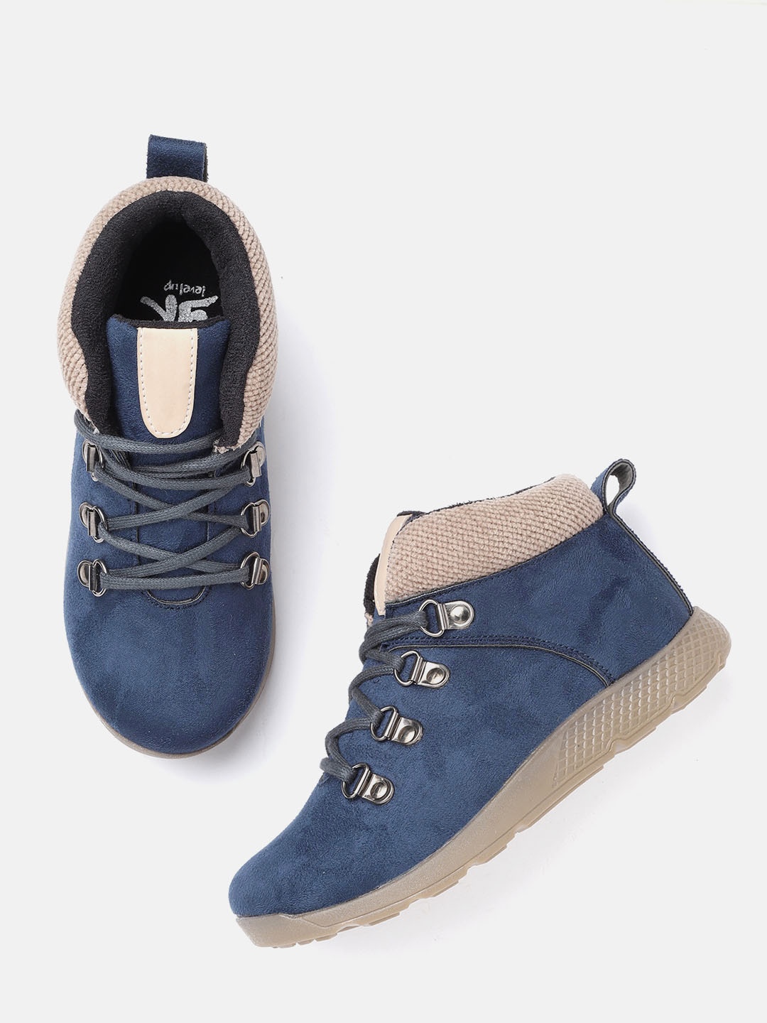 

YK Boys Navy Blue Solid Mid-Top Wide Sneakers