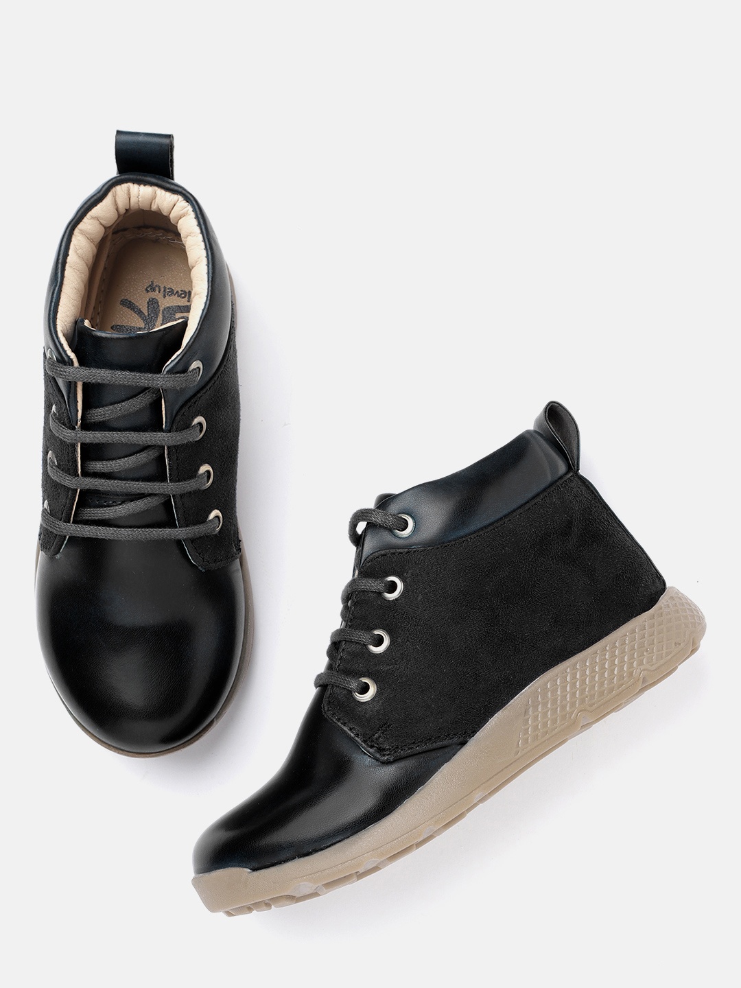 

YK Boys Black Solid Mid-Top Wide Sneakers