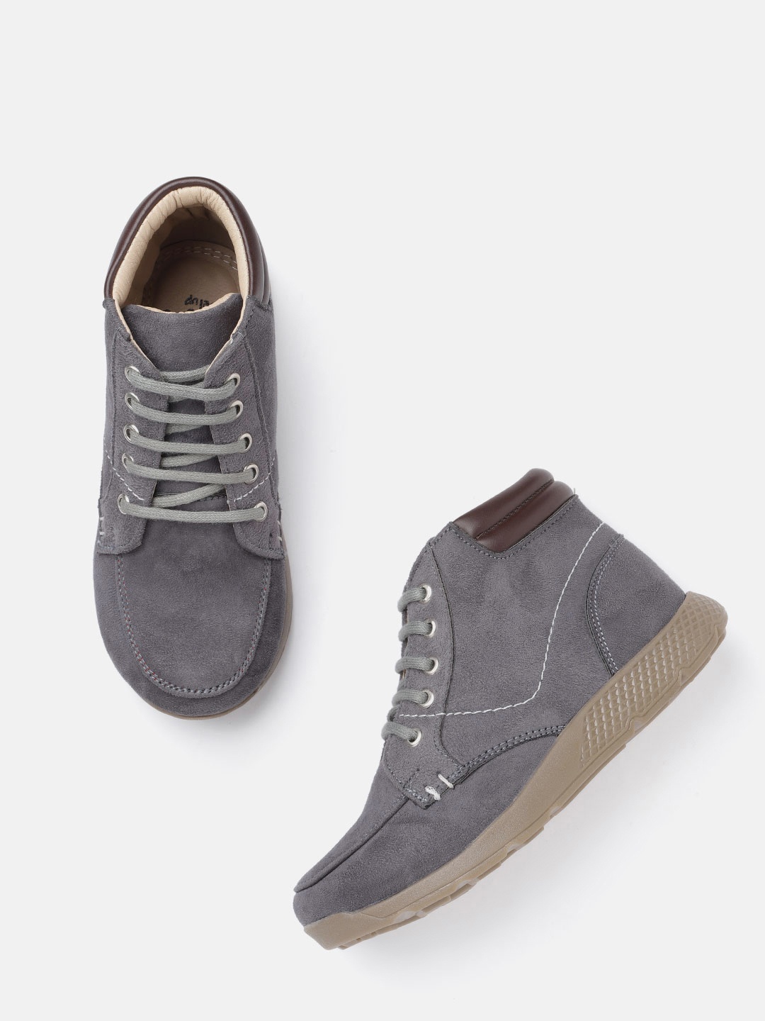 

YK Boys Charcoal Grey Solid Mid-Top Wide Sneakers