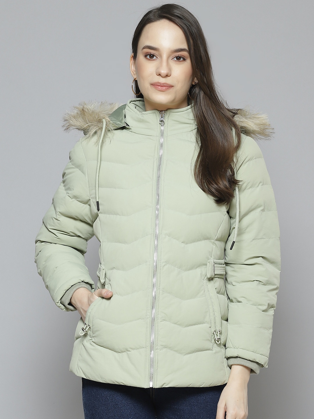 

Fort Collins Women Green Parka Jacket with Detachable Hood