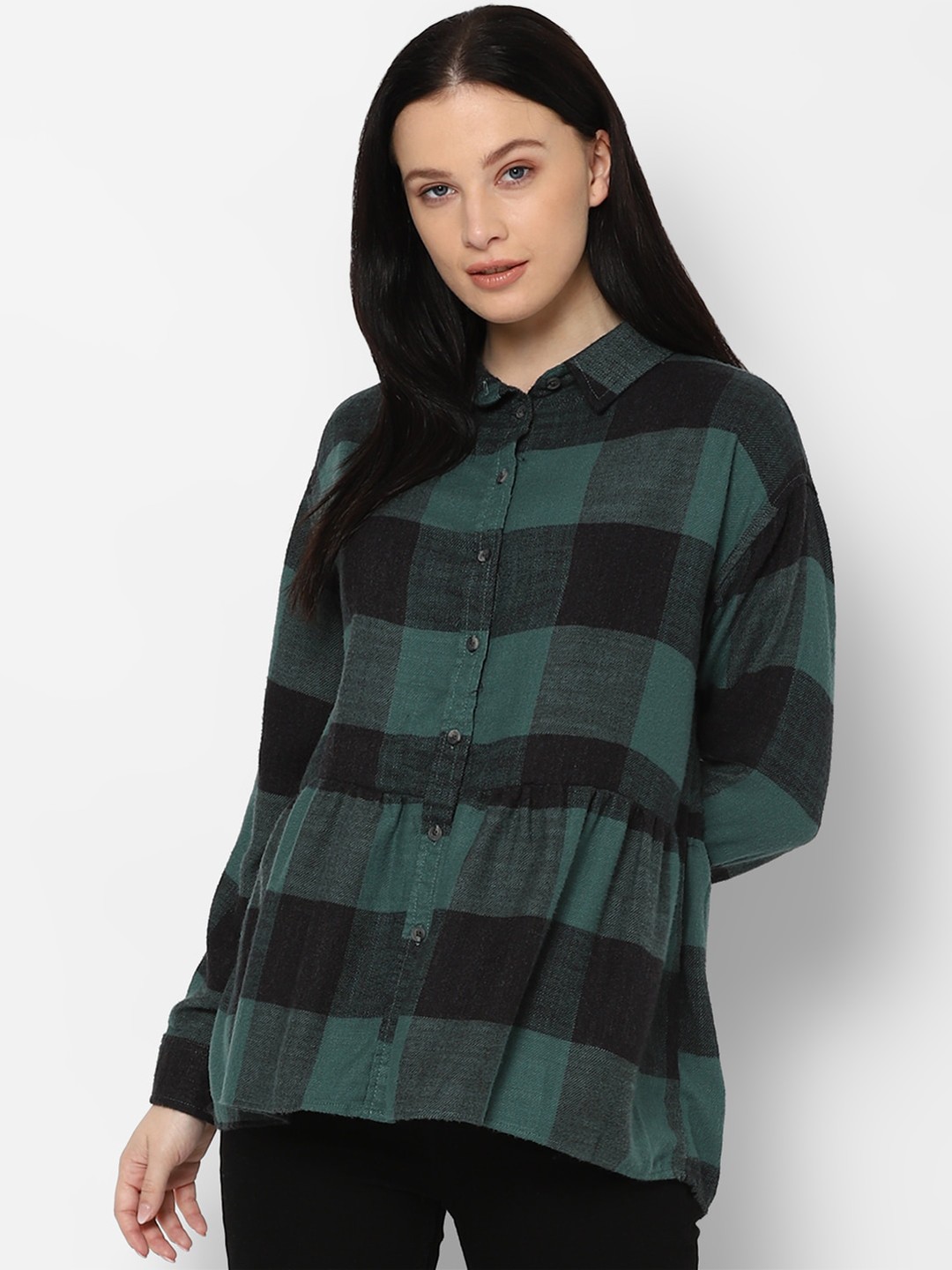 

AMERICAN EAGLE OUTFITTERS Women Green & Black Checked Casual Shirt