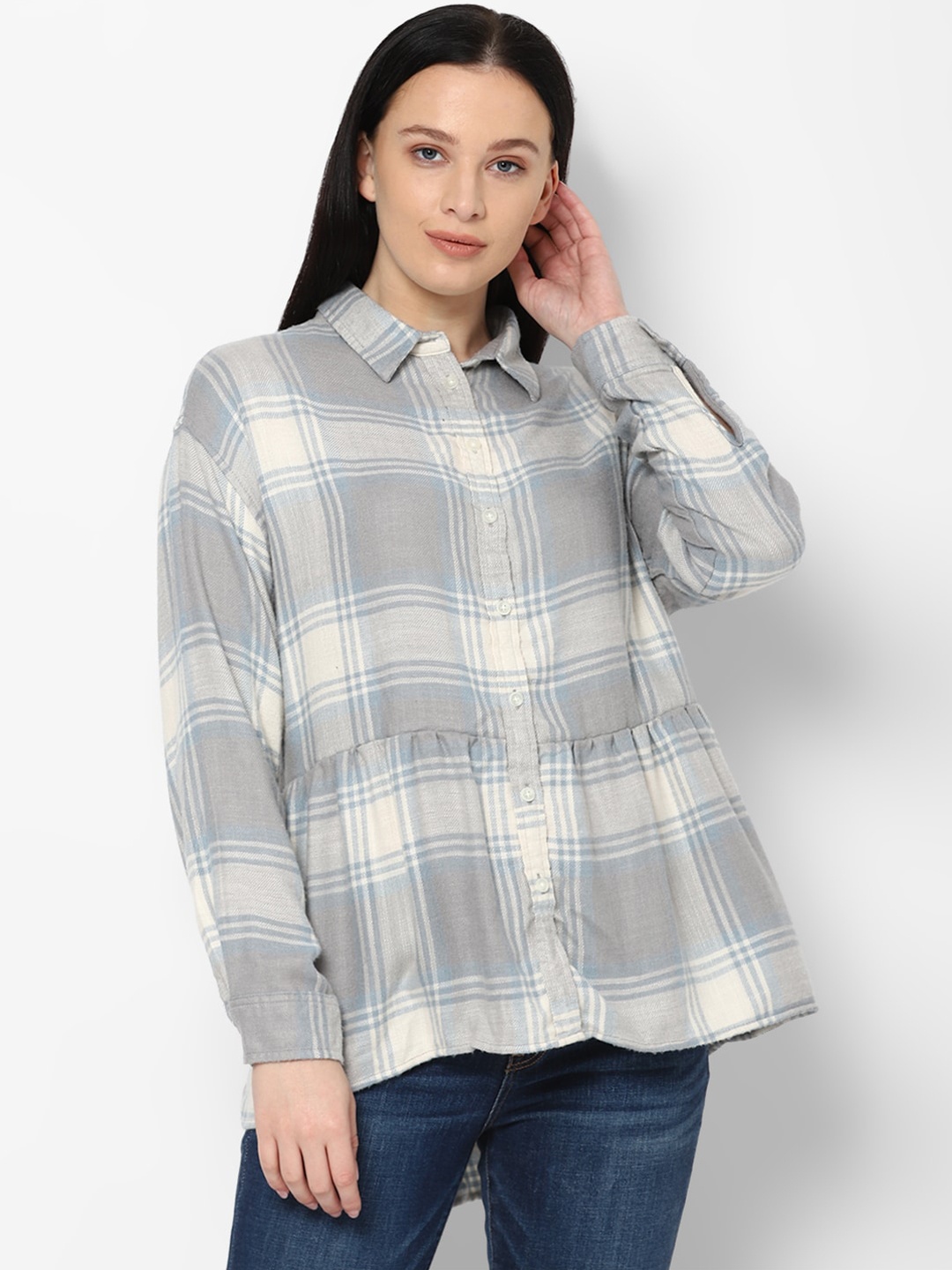 

AMERICAN EAGLE OUTFITTERS Women Grey & Off White Checked Casual Shirt