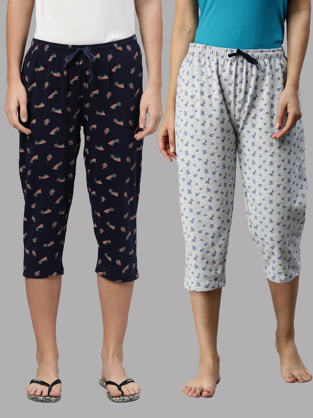 

Kryptic Women Pack Of 2 Navy Blue & Grey Printed Capris